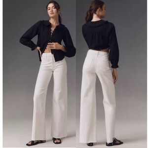 PAIGE Anessa High Rise Wide Leg Jeans size 31 white tonal ecru raw hem casual